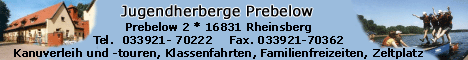Jugendherberge Prebelow , Kanutouren, Paddeln,  Naturerlebnistouren Hier Klicken